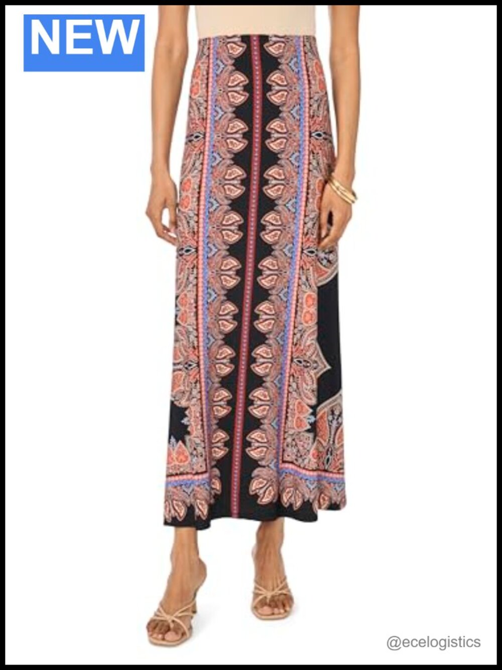 Vince Camuto Printed Pull On Maxi Skirt 100% Rayon